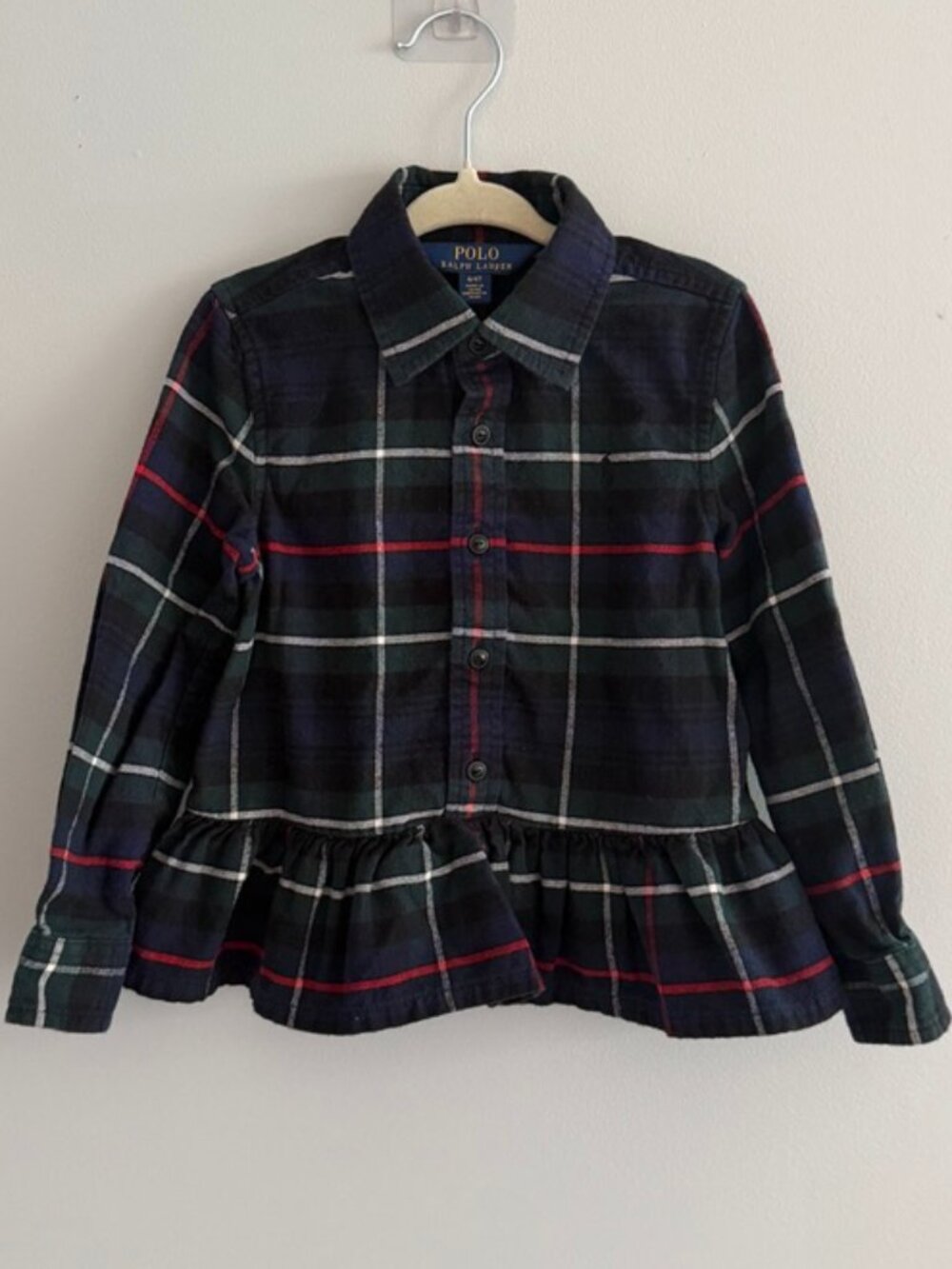 Polo Ralph Lauren Plaid Flannel Peplum Ruffle Top 4/4T